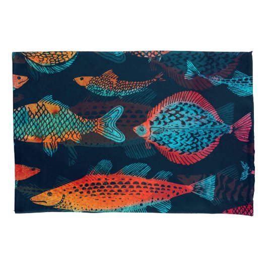Housse D'oreillers Aquarelle Poissons : Bleu Profond Sans Mer (devant)