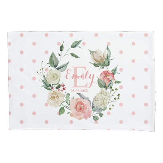 Housse D'oreillers Aquarelle rose Monogramme bébé fille Floral (devant)