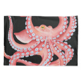 Housse D'oreillers Aquarelle rouge octopique en noir (Dos)