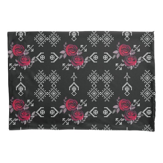Housse D'oreillers Aquarelle transparente rouge roses fleurs blanc ou (devant)
