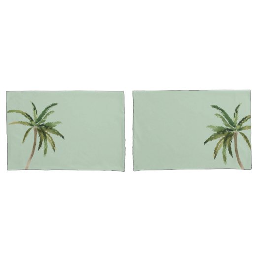 Housse D'oreillers Aquarelle tropicale Palmiers vert clair (devant-Set)