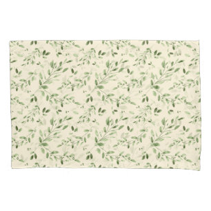 Housse D'oreillers Aquarelle verte feuilles boho jaune