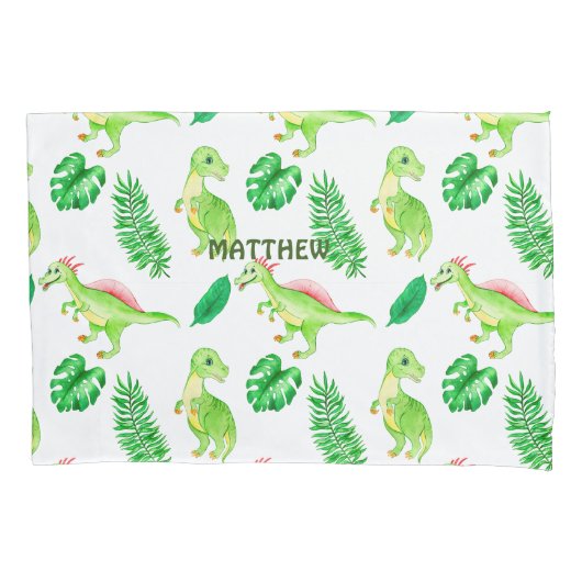 Housse D'oreillers Aquarelle verte mignonne Jungle Dinosaur Motif (devant)