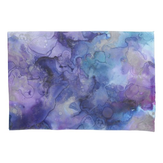 Housse D'oreillers Aquarelle violet et bleu marbré (devant)