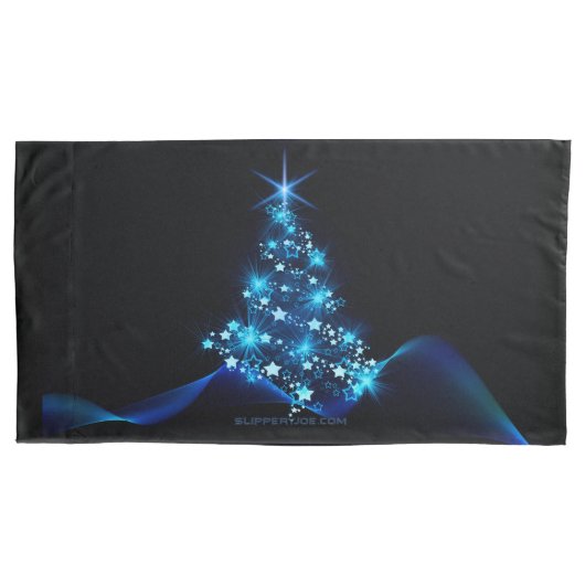 Housse D'oreillers arbre de Noël stylisé SlipperyJoe bleu brillant s (devant)