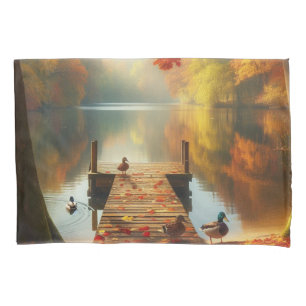 Housse D'oreillers Arbres d'automne & lac aux canards