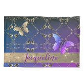 Housse D'oreillers Argent Rose pourpre dégradé avec nom (Dos-gauche)