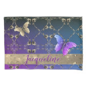 Housse D'oreillers Argent Rose pourpre dégradé avec nom (devant-gauche)