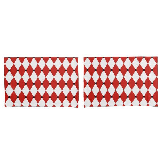 Housse D'oreillers Arlequin blanc et rouge point noir (devant-Set)