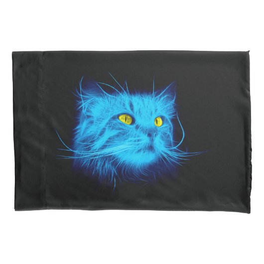 Housse D'oreillers Art de chat néon bleu Cool - Conception d'animal l (devant)