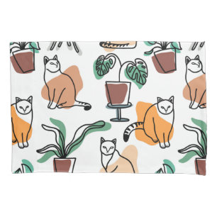 Housse D'oreillers Art de trait dessin chats et fleurs