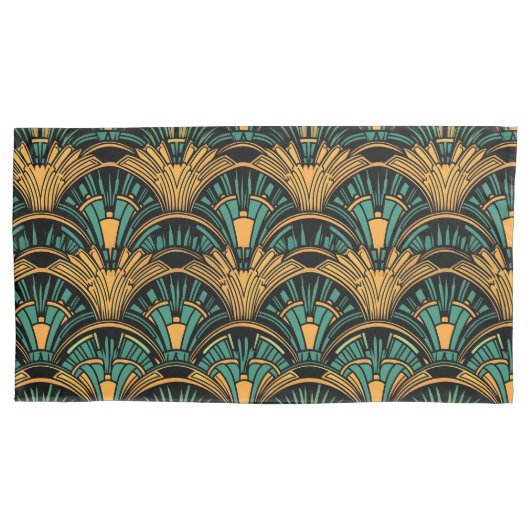 Housse D'oreillers Art déco turquoise et or (devant-gauche)