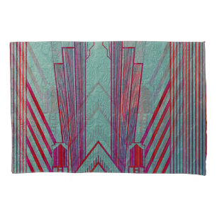 Housse D'oreillers Art nouveau, rouge, turquoise, vert, vintage, art