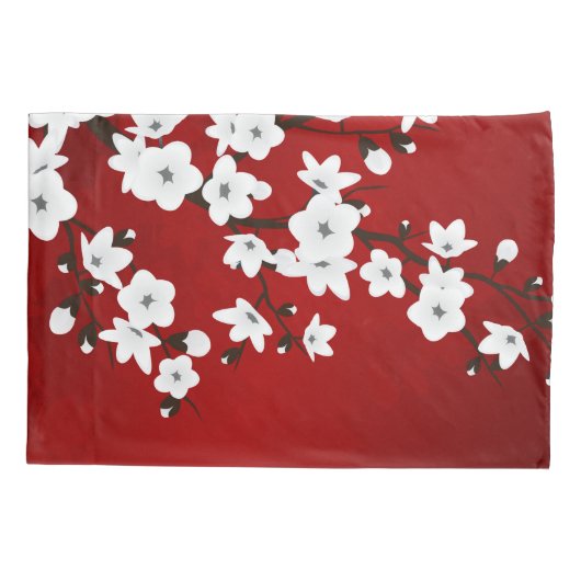 Housse D'oreillers Asie Floral blanc cerisier rouge (Dos)