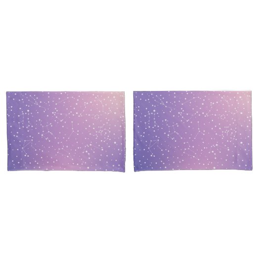 Housse D'oreillers Astrologie Violet rose Aura Étoiles Constellation (devant-Set)