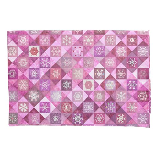 Housse D'oreillers Attrape-neige Patchwork de coeurs en flocons (devant)