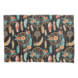 Housse D'oreillers Attrape-rêves fleur foncée plume orange sarcelle