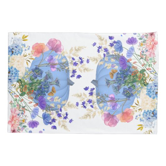 Housse D'oreillers Automne Automne Citrouille Pastel Bleu Botanique F (Dos)