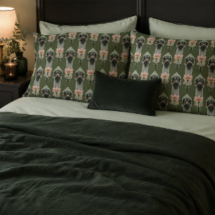 Housse D'oreillers Autruche Rose Fleurs Vert Olive Art Déco