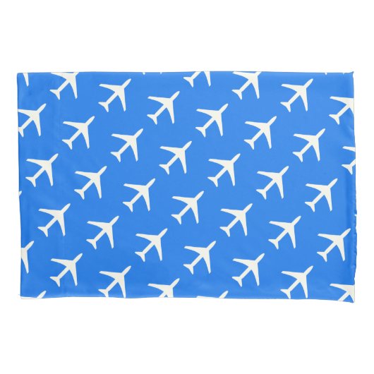 Housse D'oreillers Avion blanc funky fond bleu pilote aviation (devant)
