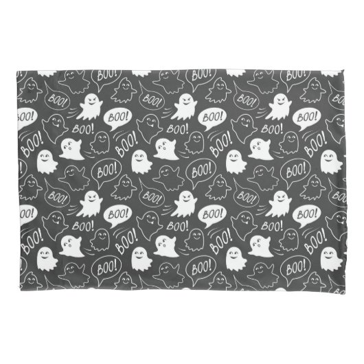 Housse D'oreillers B&W Cute Doodle Halloween Motif (devant)