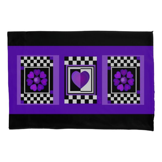 Housse D'oreillers B&W Purple Hearts Beating (devant)