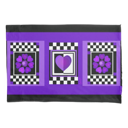 Housse D'oreillers B&W Purple Hearts Beating (devant)