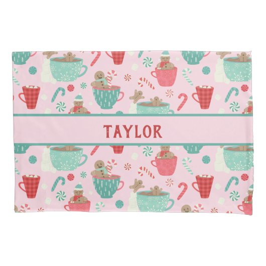 Housse D'oreillers Bain chaud Pain d'épices Cute rose Motif de cacao (devant)