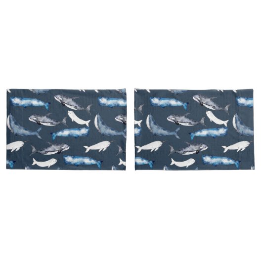 Housse D'oreillers Baleines aquarelles (Dos-Set)