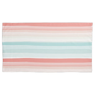 Housse D'oreillers Bandes estivales en corail et turquoise