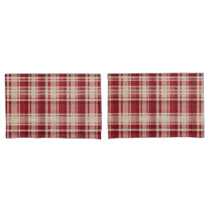 Housse D'oreillers Bandes Plaid Crème Rouge