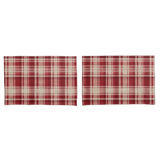 Housse D'oreillers Bandes Plaid Crème Rouge (devant-Set)