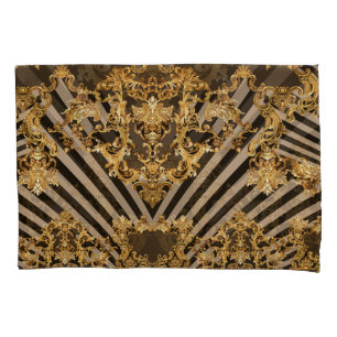 Housse D'oreillers Baroque d'or : conception motif géométrique