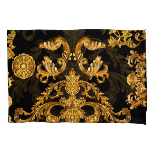 Housse D'oreillers Baroque d'or, éléments ornementaux. (devant)
