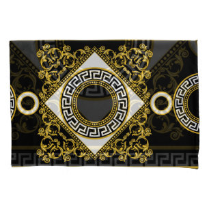 Housse D'oreillers Baroque d'or : frontière noire grecque