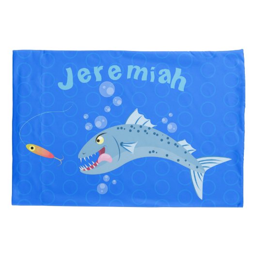 Housse D'oreillers Barracuda, dessin animé de pêche affamé (Dos)