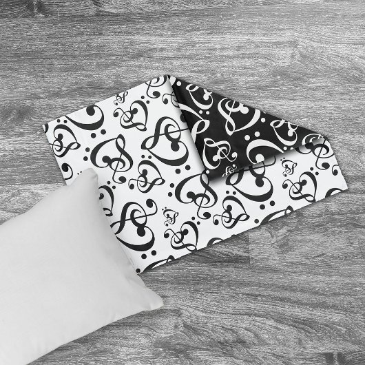 Housse D'oreillers Bass Treble Clef Hearts Music Notes Motif