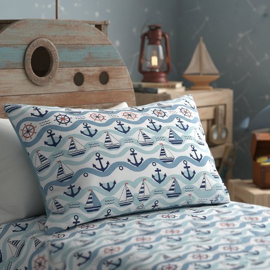Housse D'oreillers Bateaux à voile et ancres bleu marine Motif ID1258