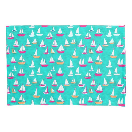 Housse D'oreillers Bateaux à voile Motif Rose & Aqua (devant)