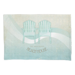 Housse D'oreillers Beach House Adirondack Chaises Aqua Blue ID623