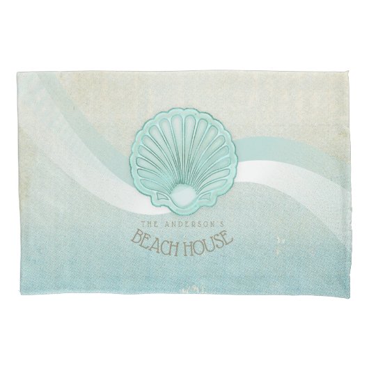 Housse D'oreillers Beach House Clam Shell Aqua Blue ID623 (devant)