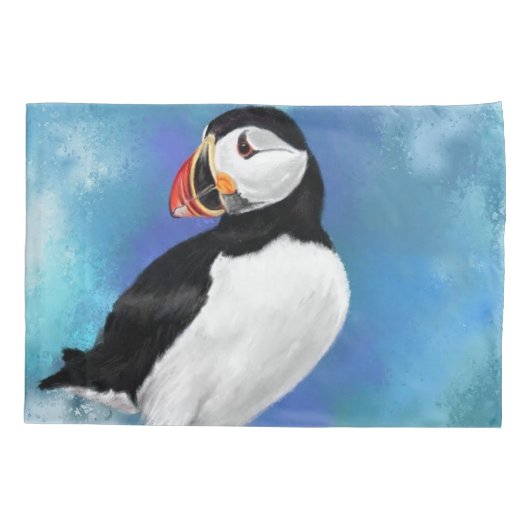 Housse D'oreillers Beautiful Atlantic Puffin Bird Painting Art Migned (Dos)