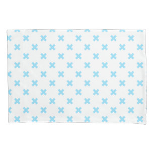 Housse D'oreillers Bébé bleu croix coutures sur blanc