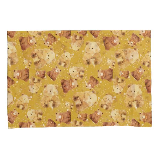 Housse D'oreillers Bébé mignon ours Motif Jaune (devant-Droit)