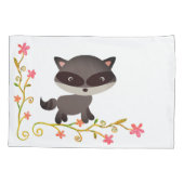 Housse D'oreillers Bébé mignon Raccoon avec fleurs (Dos)