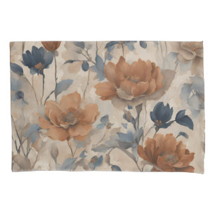 Housse D'oreillers Beige Brûlé Orange Dusty Marine Bleu Floral