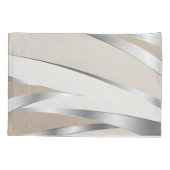 Housse D'oreillers Beige moderne, blanc et argent abstrait (Dos-gauche)