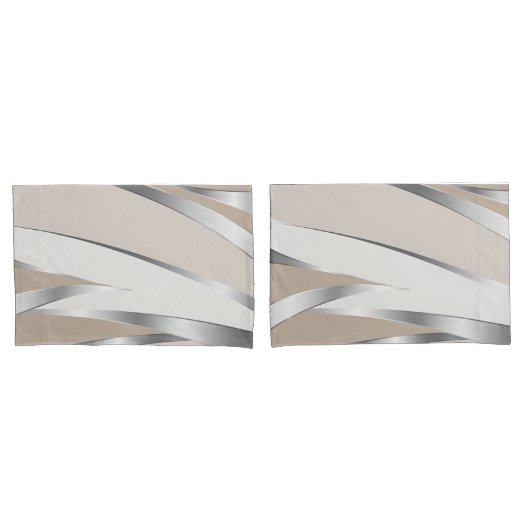 Housse D'oreillers Beige moderne, blanc et argent abstrait (devant-Set)