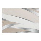 Housse D'oreillers Beige moderne, blanc et argent abstrait (devant-Droit)
