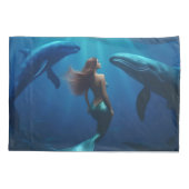 Housse D'oreillers Belle Sirène Nager Avec Baleines À Bosse, (Dos)